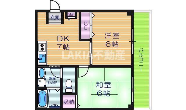 LAKIAMAISON阿倍野(2DK/4階)の間取り写真