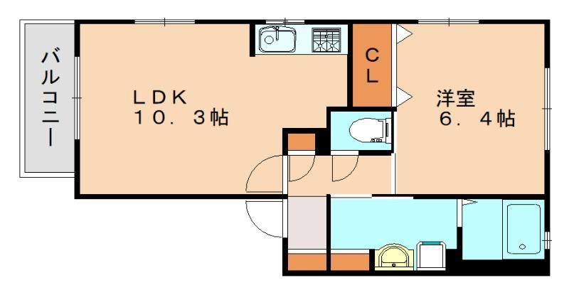 エストレージャS棟(1LDK/2階)の間取り写真