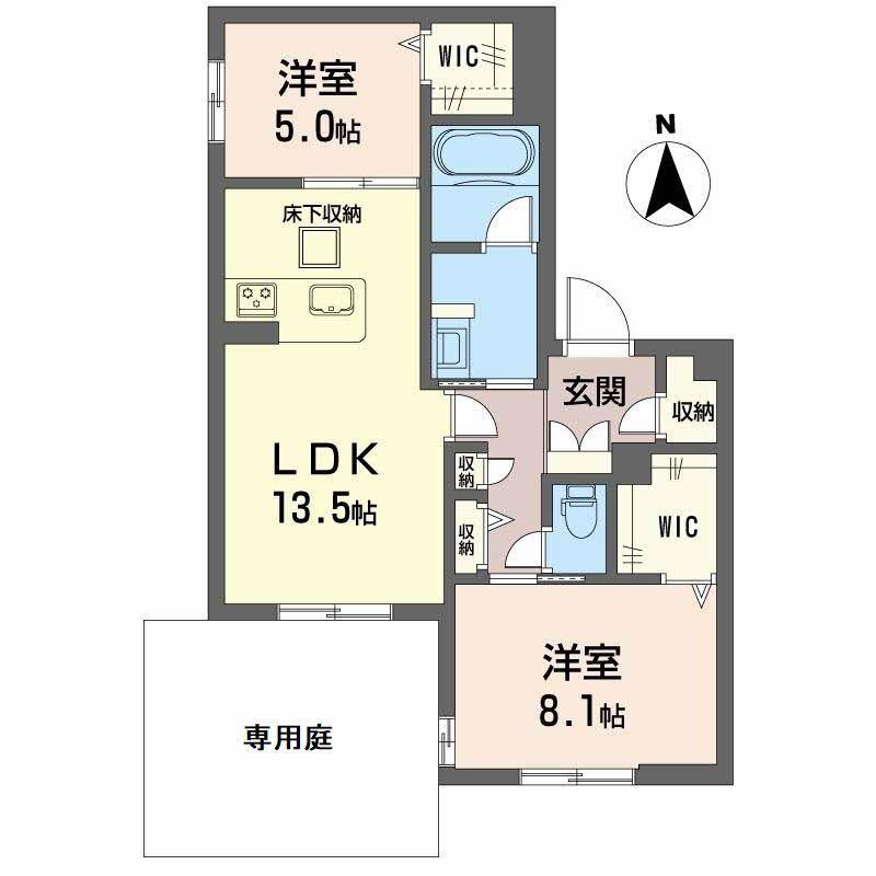 エリシア 御所南(2LDK/1階)の間取り写真