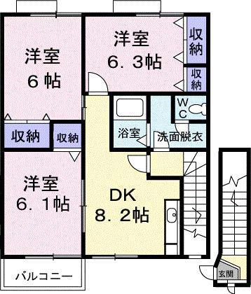 イースト丸亀D(3DK/2階)の間取り写真