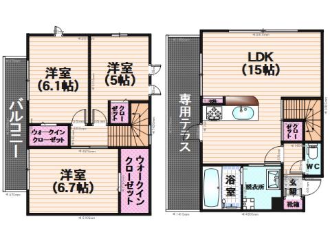 グリシーナ(3LDK/1階)の間取り写真