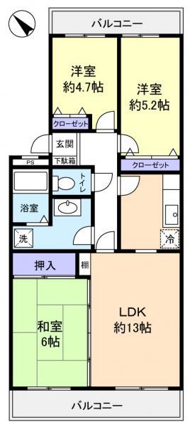 コートウィステリア(3LDK/3階)の間取り写真