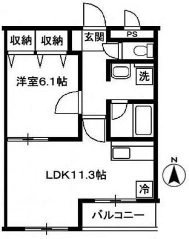 アンソレイユ国立(1LDK/2階)の間取り写真