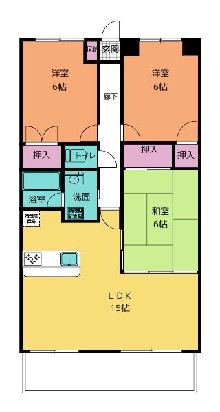 クレセール万石(3LDK/4階)の間取り写真