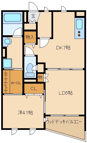 アパートメント玉串東(2DK/1階)の間取り写真