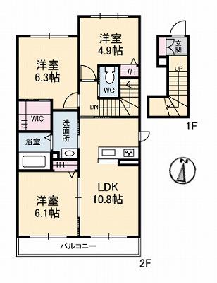 ラ・フィオーレII(3LDK/2階)の間取り写真