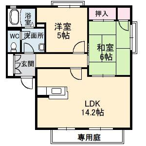 オークス弐番館(2LDK/1階)の間取り写真