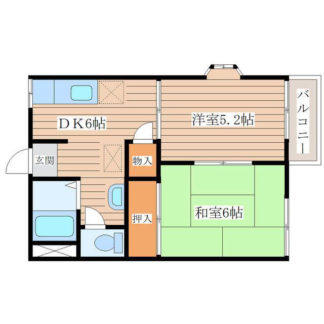 グリーンヒルズA(2DK/2階)の間取り写真