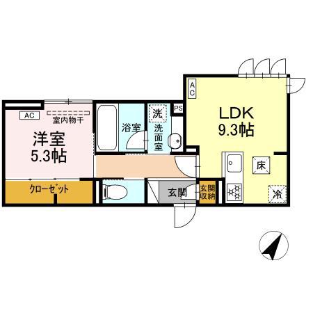 D CREST八幡4丁目(1LDK/1階)の間取り写真