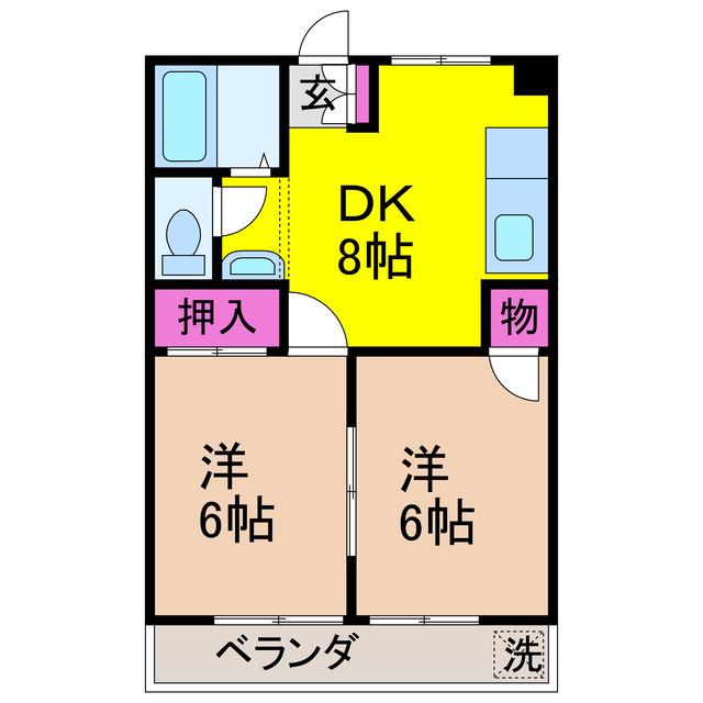 久米ハイツ(2DK/2階)の間取り写真