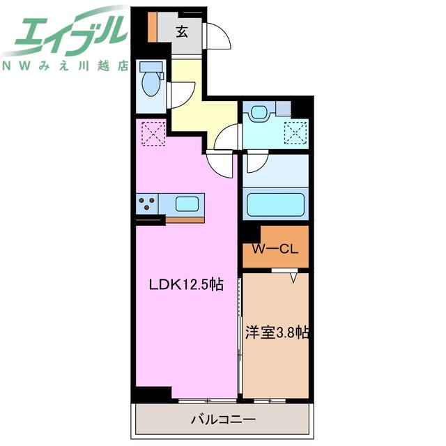 ディーシャンブル富田(1LDK/3階)の間取り写真