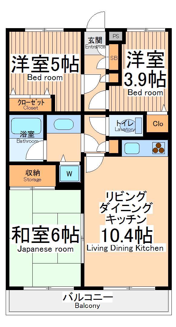 ラナイヒルサイド1188(3LDK/3階)の間取り写真