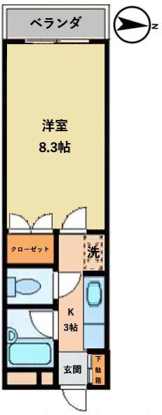 公田フーガトミー(1K/1階)の間取り写真