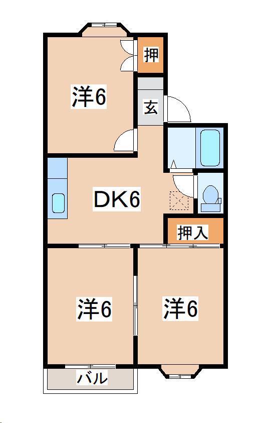 サンエルムB棟(3DK/2階)の間取り写真
