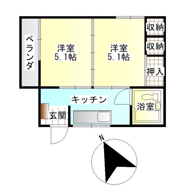 明窓ハイツ(2K/1階)の間取り写真