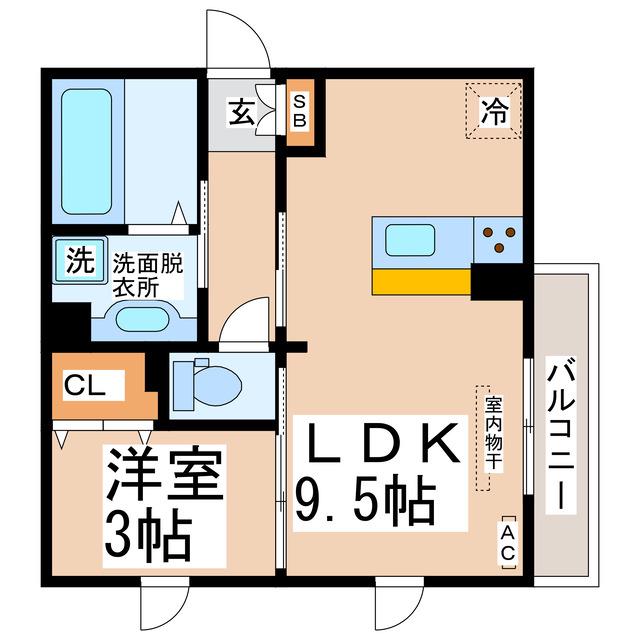 ライスシャワー坪井(1LDK/2階)の間取り写真