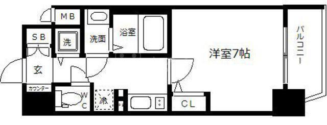 ララプレイス大阪城ウエストEN(1K/7階)の間取り写真