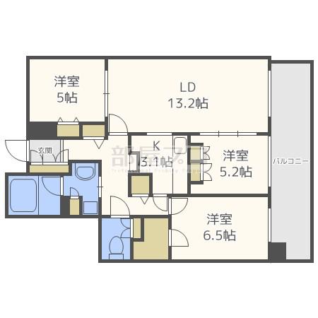 グラティア平岸(3LDK/7階)の間取り写真