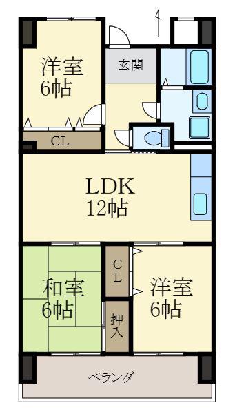 グリーンヒル波分(3LDK/4階)の間取り写真