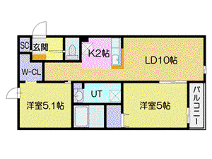プラージュ銭函(2LDK/3階)の間取り写真