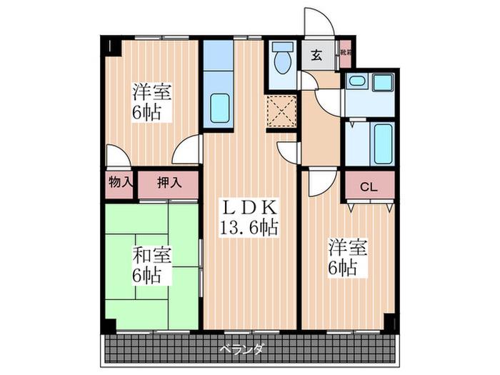 リベルテ中央(3LDK/2階)の間取り写真