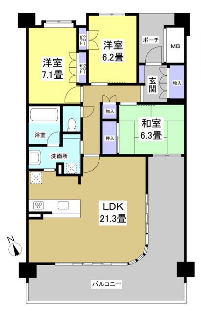 レクセル浜松弁天島(3LDK/3階)の間取り写真