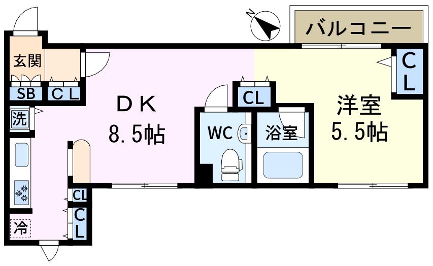 レクノスI(1DK/2階)の間取り写真