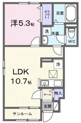 FLAT Y V(1LDK/1階)の間取り写真