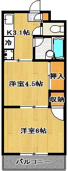 ロックグランデ(2K/3階)の間取り写真