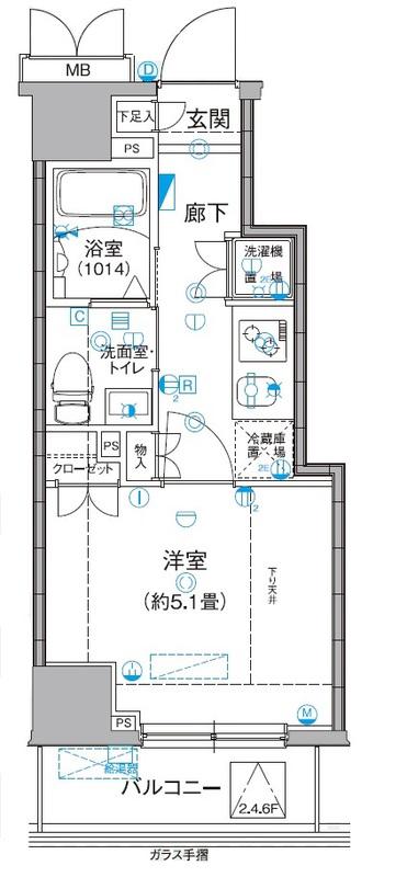 ミテッツァ北品川(1K/7階)の間取り写真