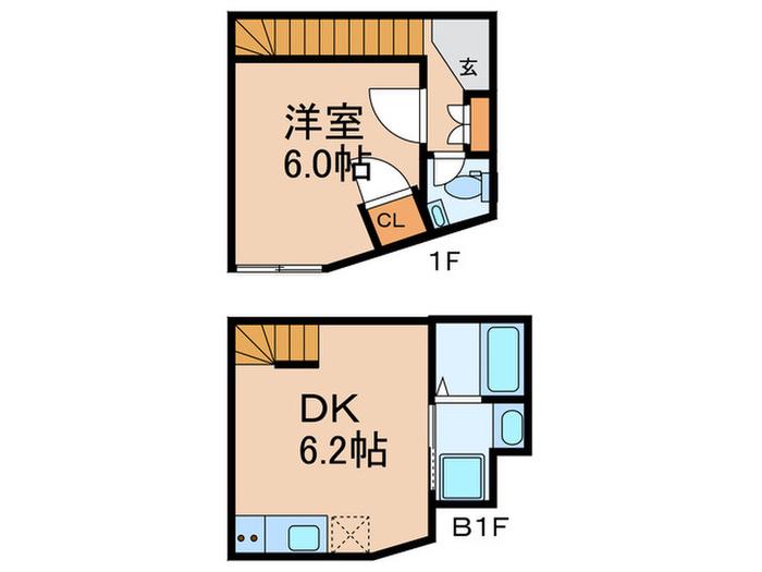 CASADORO代々木(1DK/B1階)の間取り写真