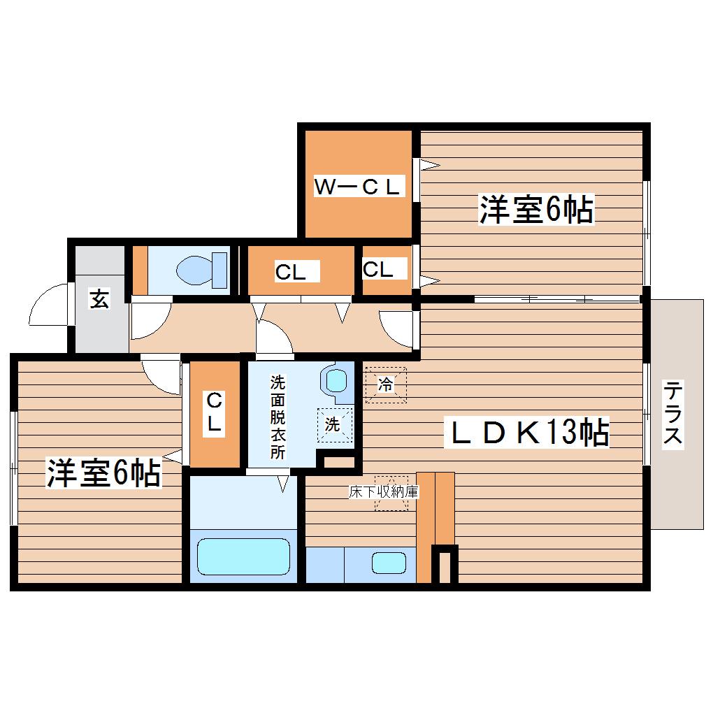 リヴェール(2LDK/1階)の間取り写真