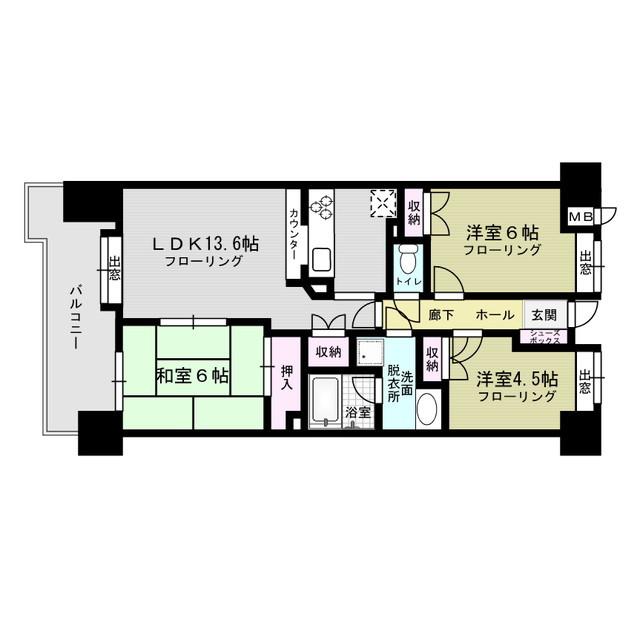 西公園チェリーマンション(3LDK/5階)の間取り写真