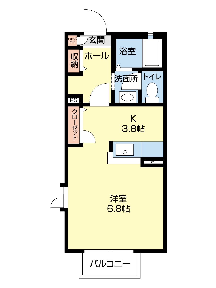 パストラル南郷屋B(1K/2階)の間取り写真