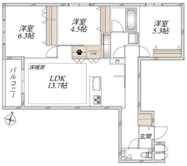 給田4丁目メゾン(3LDK/2階)の間取り写真