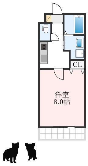 フェリーチェ石津(1K/3階)の間取り写真