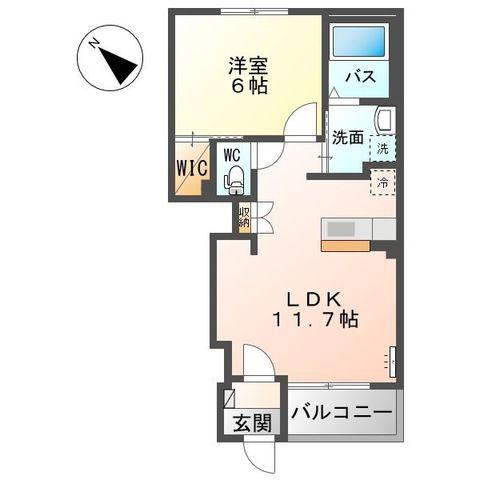 コンフォルティーノ伊都(1LDK/1階)の間取り写真