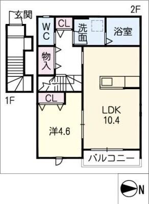 チッタ新舞子(1LDK/2階)の間取り写真