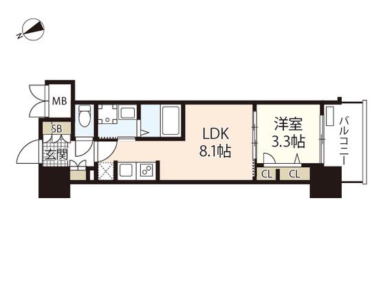 S-RESIDENCE東観音町ACHIEVE(1LDK/12階)の間取り写真