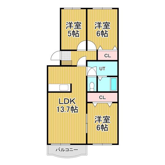 第2ブリリアント若草(3LDK/3階)の間取り写真