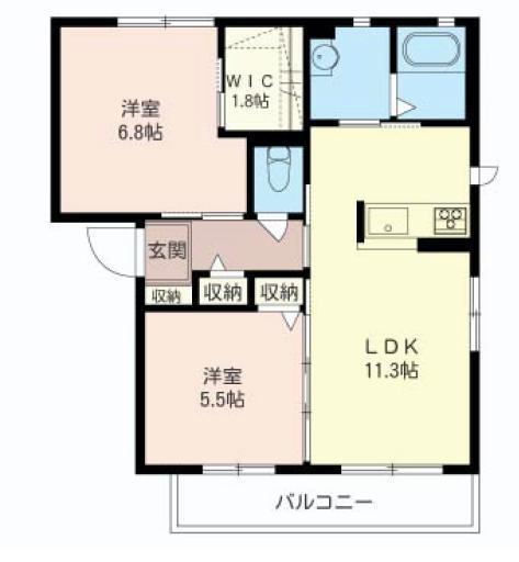 アヴニールヒルズ N棟(2LDK/1階)の間取り写真