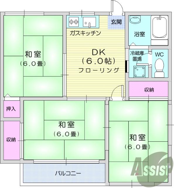 第二菅野アパート(3DK/2階)の間取り写真