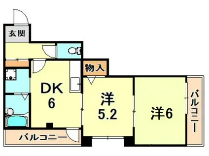 ライフピアモア六甲(2DK/4階)の間取り写真
