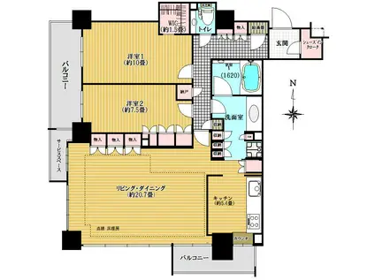 BELISTAタワー東戸塚(2LDK/12階)の間取り写真