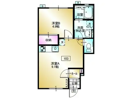 カーサデルマーレ(1LDK/1階)の間取り写真