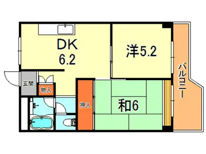 バッハレジデンス芦屋ウエスト(2DK/3階)の間取り写真