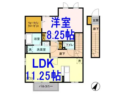 メゾンソレイユA(1LDK/2階)の間取り写真