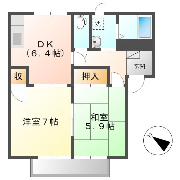 フレグランスまほろばA棟(2DK/1階)の間取り写真
