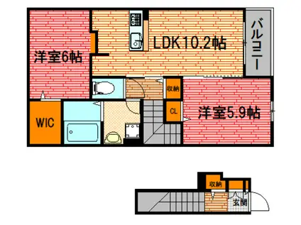 ハートホーム II(2LDK/2階)の間取り写真