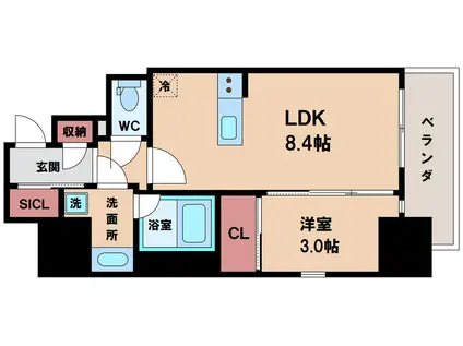 エスリードレジデンス大阪天王寺(1LDK/11階)の間取り写真